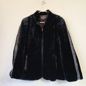 Vtg OUTERLAYERS Faux Fur Faux Leather Jacket Black Women 9/10 Gatzby Luxury Chic